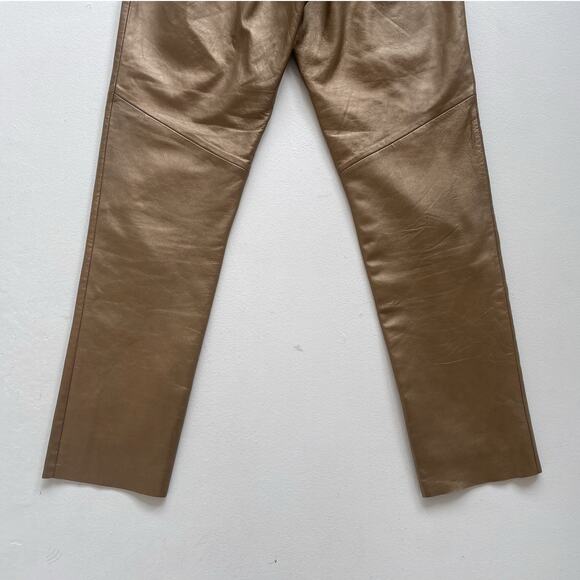 Vintage 80's Gold High Rise Leather Pants / Sz 10 28" / Margaret Godfrey / Luxe - Picture 6 of 12